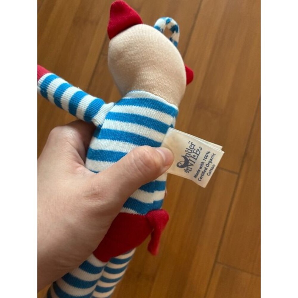 Under the Nile Organic Cotton Blue Striped Scrappy Cat Kitten Stuffed Plush Toy - Picture 2 of 4